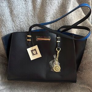 Anne Klein Black Tote with Gold and Blue Accents